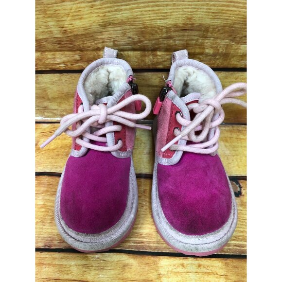 UGG Neumel II Pink Rose / Samba Red Chukka Boot Girls Toddler 8 / 25 (q7n) - Picture 2 of 10